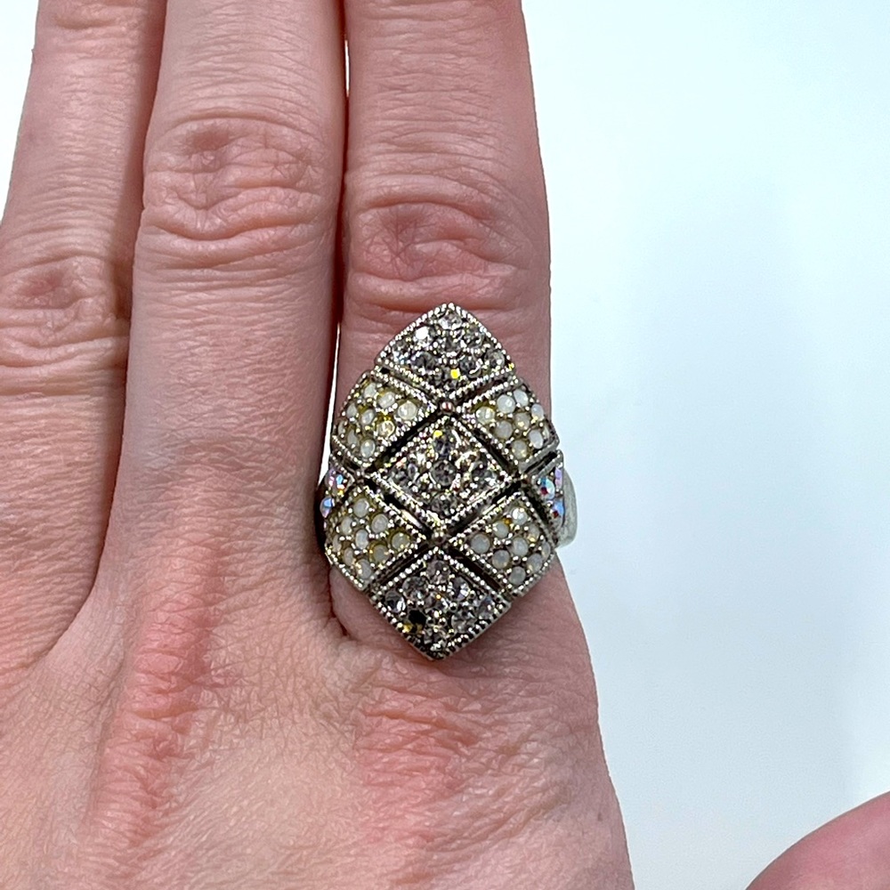 Vintage Y2K Guess Signed Crystal Statement Ring